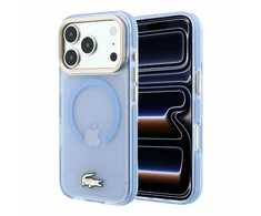 Lacoste IML Shockproof Petit Pique Gold Logo MagSafe dėklas skirtas iPhone 18 Pro Mėlyna