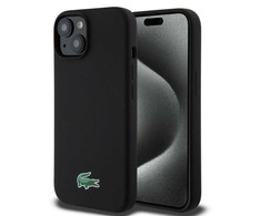 Lacoste Liquid Silicone Microfiber Croc Logo MagSafe dėklas skirtas Apple iPhone 15 juodos spalvos