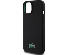 Lacoste Liquid Silicone Microfiber Croc Logo MagSafe dėklas skirtas Apple iPhone 15 juodos spalvos