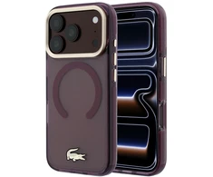 Lacoste PC/TPU matinis dėklas su auksiniu logotipu ir MagSafe funkcija, skirtas iPhone 18 Pro Max, bordo spalvos