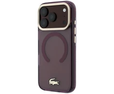 Lacoste PC/TPU matinis dėklas su auksiniu logotipu ir MagSafe funkcija, skirtas iPhone 18 Pro Max, bordo spalvos