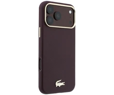 Lacoste PU odos Champs Elysees auksinio logotipo MagSafe dėklas, skirtas iPhone 18 Pro, bordo spalvos