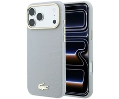 Lacoste PU odos Champs Elysees auksinio logotipo MagSafe dėklas, skirtas iPhone 18 Pro Max, šviesiai pilkas