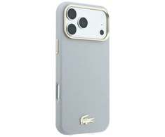 Lacoste PU odos Champs Elysees auksinio logotipo MagSafe dėklas, skirtas iPhone 18 Pro, šviesiai pilkas
