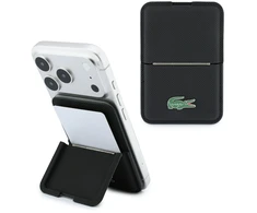 Dėklas Lacoste PVC Iconic Petit Pique MagSafe piniginė su stovu, juoda