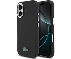 Lacoste PVC Iconic Petit Pique Metal Logo MagSafe dėklas skirtas Apple iPhone 16 juodos spalvos