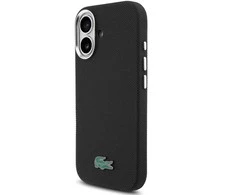 Lacoste PVC Iconic Petit Pique Metal Logo MagSafe dėklas skirtas Apple iPhone 16 juodos spalvos