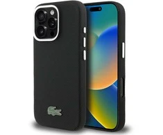 Lacoste PVC Iconic Petit Pique Metal Logo MagSafe dėklas skirtas Apple iPhone 16 Pro juodos spalvos