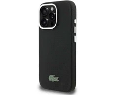 Lacoste PVC Iconic Petit Pique Metal Logo MagSafe dėklas skirtas Apple iPhone 16 Pro juodos spalvos