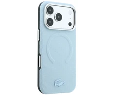 Lacoste PVC Petit Pique pusiau uždengiamas reljefinis MagSafe dėklas, skirtas iPhone 18 Pro, mėlynas
