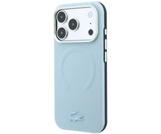 Lacoste PVC Petit Pique pusiau uždengiamas reljefinis MagSafe dėklas, skirtas iPhone 18 Pro, mėlynas