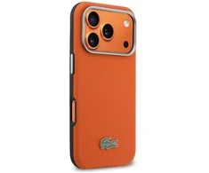 Lacoste PVC Petit Pique pusiau uždengiantis MagSafe dėklas, skirtas iPhone 17 Pro, oranžinis