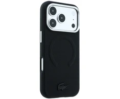 Lacoste PVC Petit Pique pusiau uždengiamas reljefinis MagSafe dėklas, skirtas iPhone 18 Pro, juodas