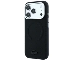 Lacoste PVC Petit Pique pusiau uždengiamas reljefinis MagSafe dėklas, skirtas iPhone 18 Pro, juodas