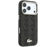 Lacoste PVC pusiau apgaubiantis reljefinis MagSafe dėklas, skirtas iPhone 18 Pro, rudas