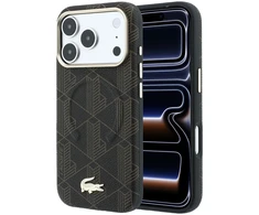 Lacoste PVC pusiau apgaubiantis reljefinis MagSafe dėklas, skirtas iPhone 18 Pro, rudas