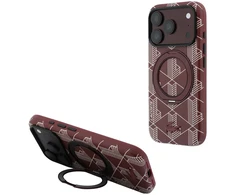 Lacoste PVC pusiau uždengiantis „MagSafe“ dėklas su žiediniu stovu, skirtas iPhone 18 Pro, bordo spalvos