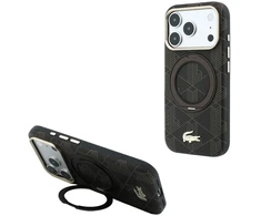 Lacoste PVC pusiau uždengiantis dėklas su žiediniu stovu ir MagSafe funkcija, skirtas iPhone 18 Pro Max, šviesiai auksinės spalvos