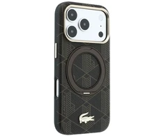 Lacoste PVC pusiau uždengiantis dėklas su žiediniu stovu ir MagSafe funkcija, skirtas iPhone 18 Pro Max, šviesiai auksinės spalvos