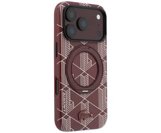 Lacoste PVC pusiau uždengiantis „MagSafe“ dėklas su žiediniu stovu, skirtas iPhone 18 Pro, bordo spalvos