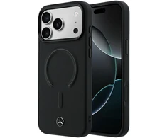 Mercedes PU Leather 3D MagSafe dėklas skirtas Apple iPhone 17 Pro juodos spalvos