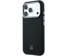 Mercedes PU Leather Semi Wrap MagSafe dėklas skirtas Apple iPhone 17 Pro juodos spalvos