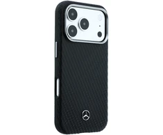 Mercedes PU Leather Semi Wrap MagSafe dėklas skirtas Apple iPhone 17 Pro Max juodos spalvos