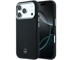 Mercedes PU Leather Semi Wrap MagSafe dėklas skirtas Apple iPhone 17 Pro juodos spalvos