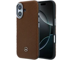 Mercedes PU Leather Wood Semi Wrap MagSafe dėklas skirtas Apple iPhone 17 Camel