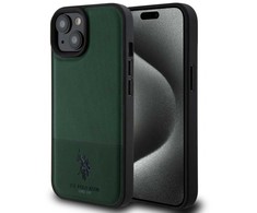 U.S. Polo PU odos tinklinio rašto dvigubas arklio dėklas, skirtas iPhone 15 Žalias
