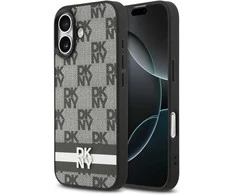 DKNY PU Leather Checkered Pattern and Stripe dėklas skirtas Apple iPhone 17 juodos spalvos