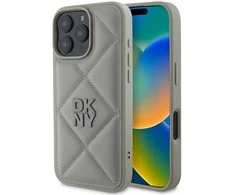 DKNY PU Leather Quilted Stack Logo Apple iPhone 16 Pro dėklas telefonui pilkos spalvos