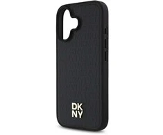DKNY PU Leather Repeat Pattern Stack Logo MagSafe Apple iPhone 16 Plus dėklas telefonui juodos spalvos