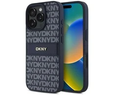 DKNY PU Leather Repeat Pattern Tonal Stripe Apple iPhone 16 Pro dėklas telefonui mėlynos spalvos