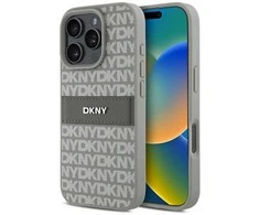 DKNY PU Leather Repeat Pattern Tonal Stripe Apple iPhone 16 Pro dėklas telefonui smėlio spalvos