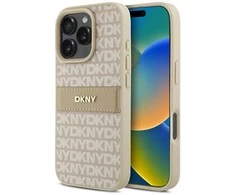 DKNY PU Leather Repeat Pattern Tonal Stripe Apple iPhone 16 Pro Max dėklas telefonui rožinės spalvos