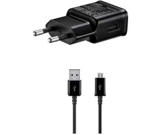 EP-TA200EBE + ECB-DU4EBE Samsung 15W kelioninis įkroviklis + microUSB duomenų kabelis juodas (OOB masinis)