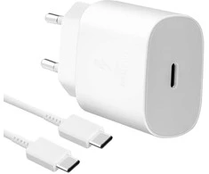 EP-TA800EWE + EP-DA905BWE Samsung 25W kelioninis įkroviklis + USB-C/USB-C Data kabelis baltos spalvos (OOB Bulk)