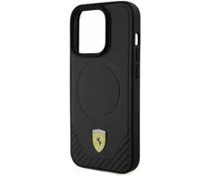 Apple iPhone 15 Pro Ferrari dėklas Carbon Metal Logo MagSafe (FEHMP15LPTEK) juodos spalvos
