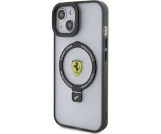 Ferrari FEHMP15SUSCAK Apple iPhone 15 / 14 /13 6.1″ juodos spalvos kietas dėklas Ring Stand 2023 Collection MagSa