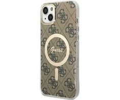 Guess set telefono dėklas + pakrovėjas iPhone 14 Plus 6,7 GUBPP14MH4EACSW ruda hard telefono dėklas 4G Print MagSafe