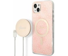 Apple iPhone 14 Plus Guess dėklas 4G Print MagSafe + Belaidis Įkroviklis (GUBPP13LH4EACSW) rožinės spalvos