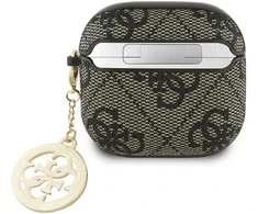 Guess 4G Script PC/PU Charm dėklas skirtas AirPods 4 rudos spalvos