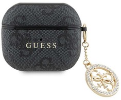 Guess 4G Script PC/PU Charm dėklas skirtas AirPods 3 juodos spalvos