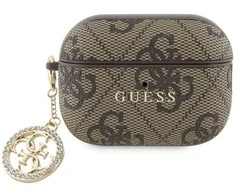 Guess 4G Script PC/PU Charm dėklas skirtas AirPods Pro 2 rudos spalvos