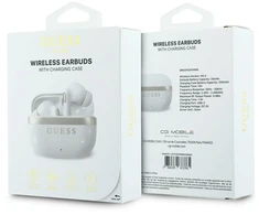 Guess Auksinė Line blizgios apdailos TWS belaidės ausinės, baltos