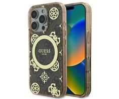 Guess IML Peony On 4G Background MagSafe Case Apple iPhone 16 Pro – dėklas telefonui rudos spalvos