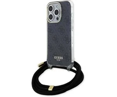 Guess GUHCP15LHC4SEK Apple iPhone 15 Pro 6.1″ juodos spalvos kietas dėklas Crossbody Cord 4G Print
