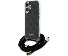 Guess GUHCP16SHC4SEK Apple iPhone 16 6.1" dėklas telefonui juodos spalvos Crossbody Cord 4G Print