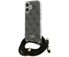 Guess GUHCP16SHC4SEW Apple iPhone 16 6.1" dėklas telefonui rudos spalvos/dėklas telefonui rudos spalvos Crossbody Cord 4G Print